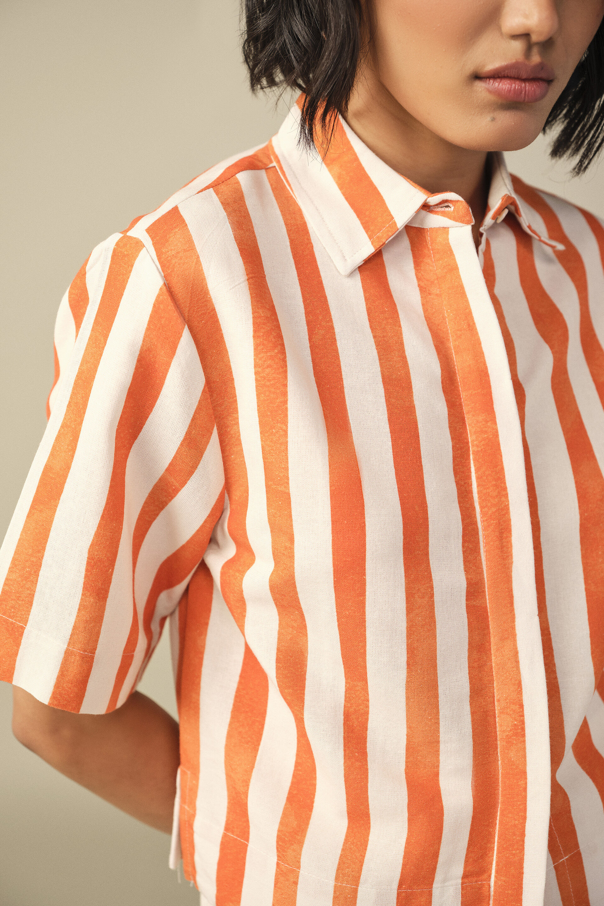 Striped Crop Shirt in Orange, Orange, image 4